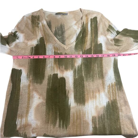Melarosa Italy Linen Printed V-Neck Sweater Watercolor Size Medium Artsy Unique - Picture 6 of 10